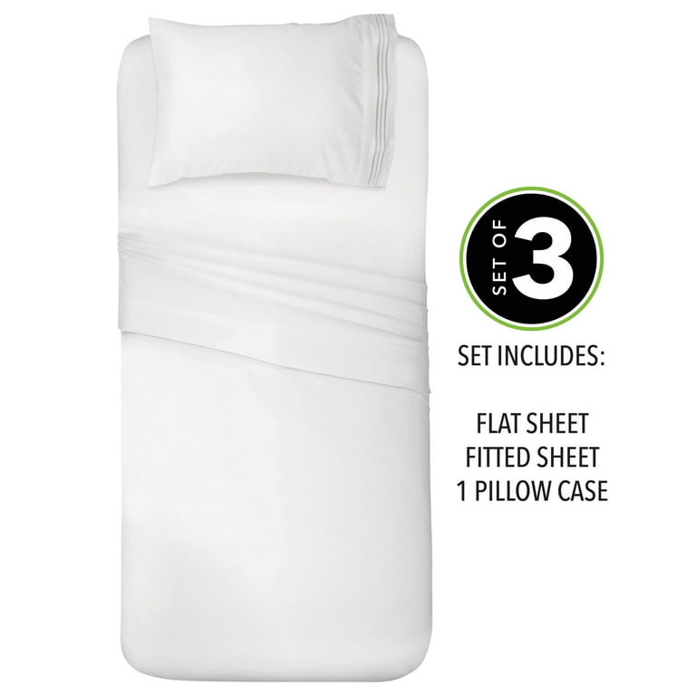 mDesign Twin XL Size Superfine Brushed Microfiber Sheet Set White Easy Fit Deep Pockets 3 Pieces Comfortable Extra Soft Bed Sheets and Pillowcase & Breathable Wrinkle Resistant 